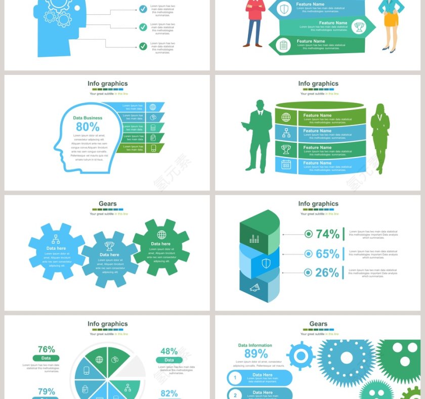 文字云大脑可视化图表集PPT模板第3张