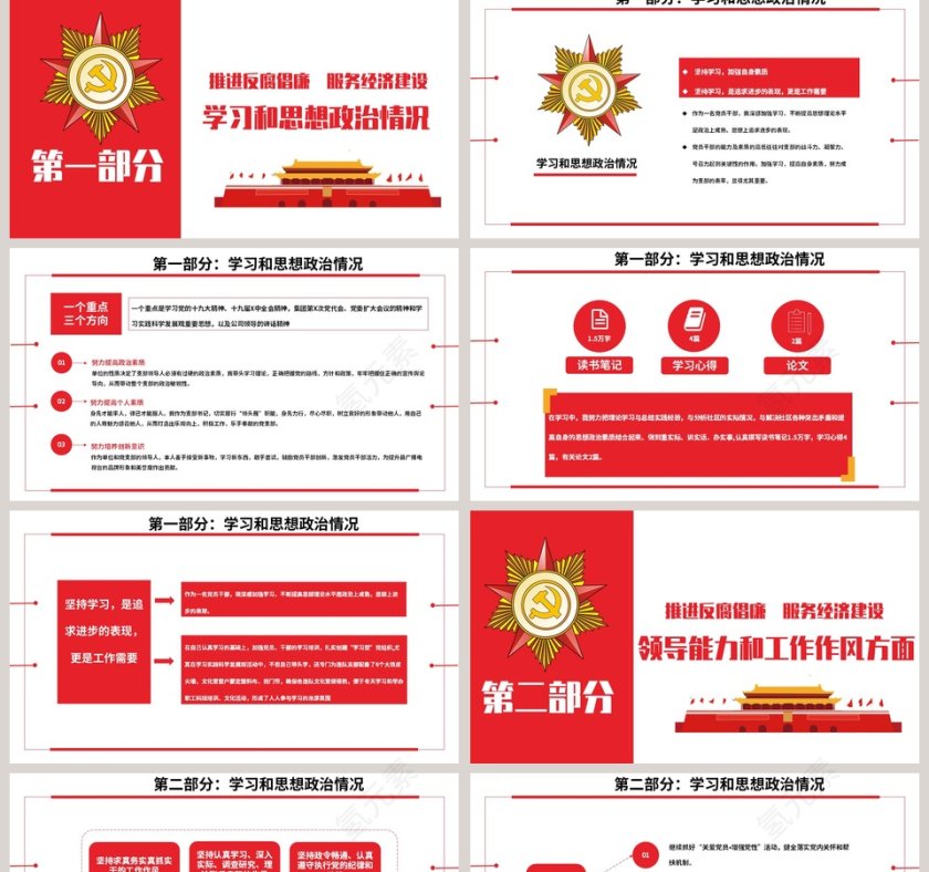 红色党政风党支部书记述职述廉报告PPT模板第2张