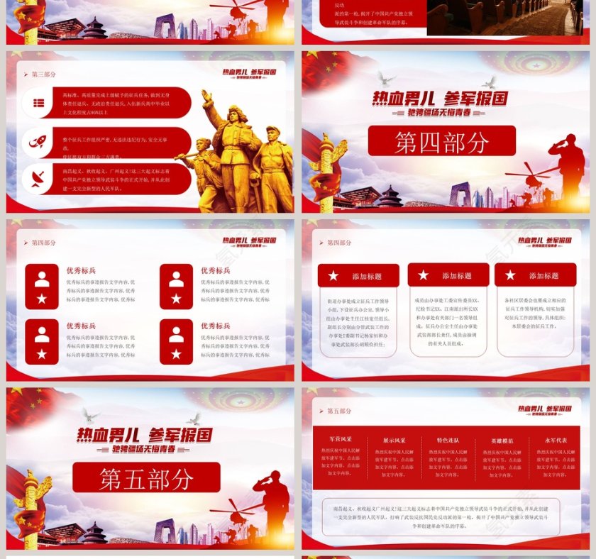 热血男儿参军报国征兵宣传PPT模板第4张