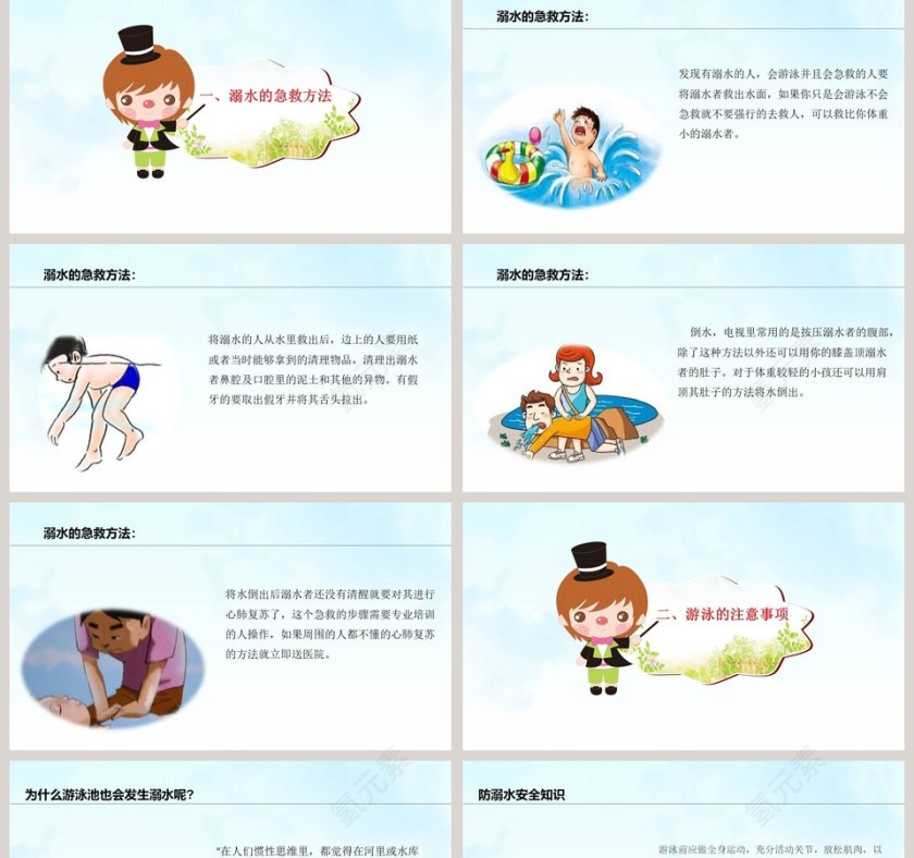 卡通儿童小学生防止溺水安全教育PPT模板第2张