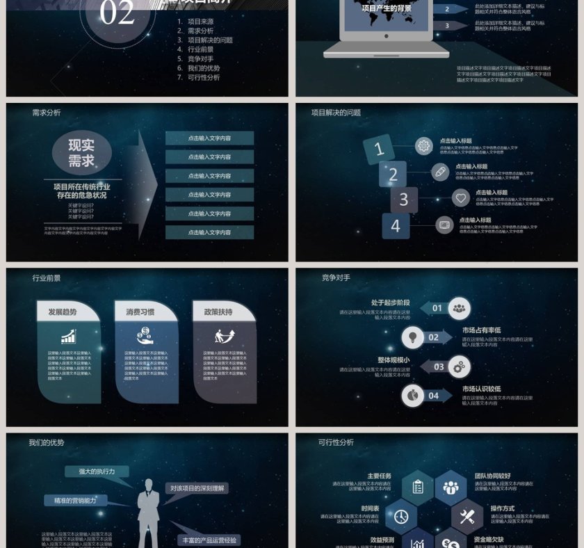 蓝色星空商业计划书PPT模板第3张