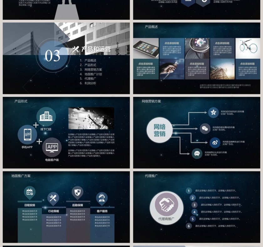 蓝色星空商业计划书PPT模板第4张