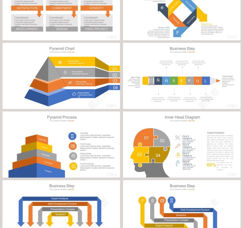 多彩箭头可视化图表集PPT模板第3张