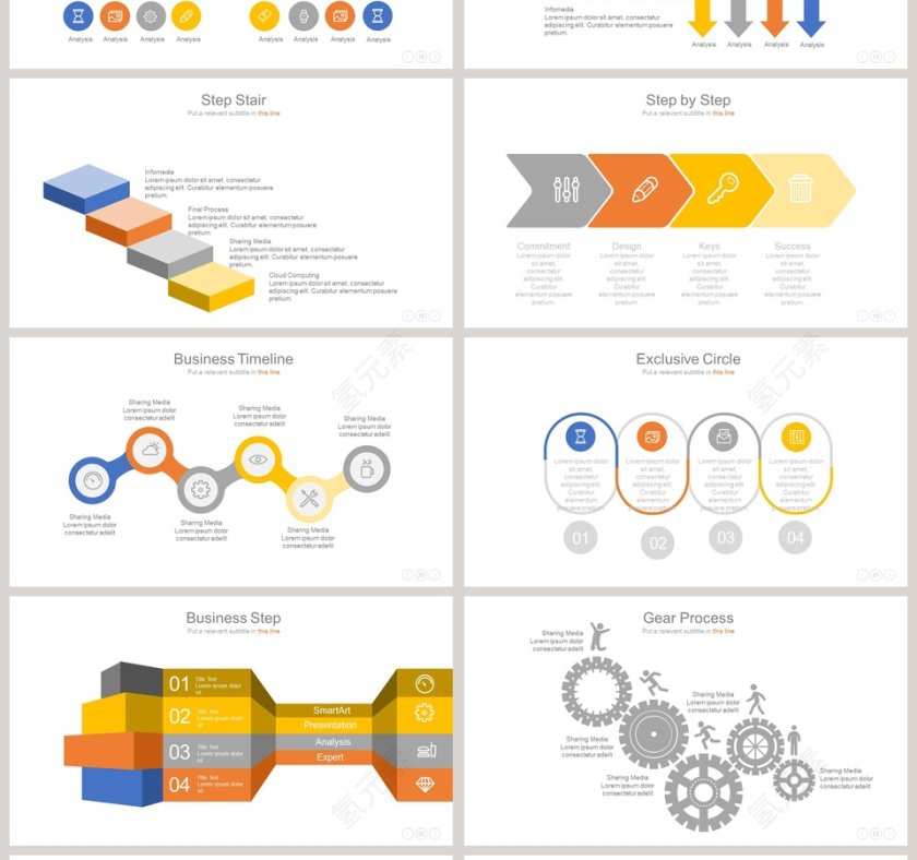 多彩箭头可视化图表集PPT模板第4张