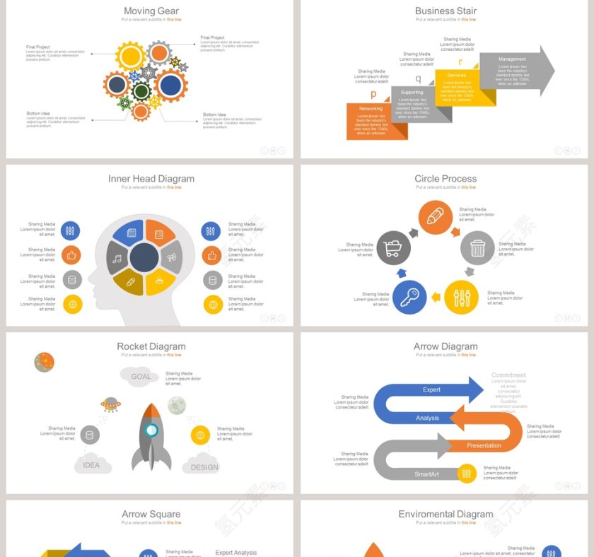 多彩箭头可视化图表集PPT模板第5张