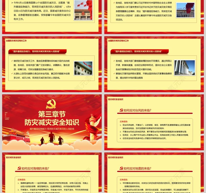 红色大气中国风全国防灾减灾日第3张