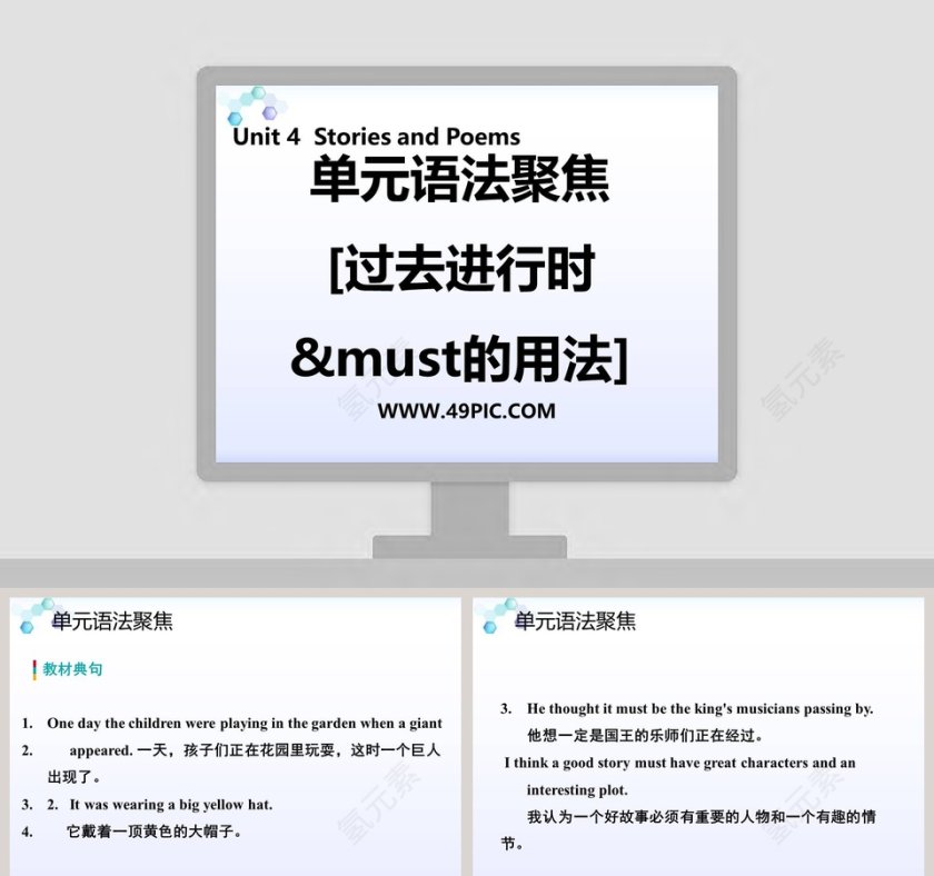 基于PPT模板的教育培训：单元语法聚焦过去进行时must的教学设计第1张