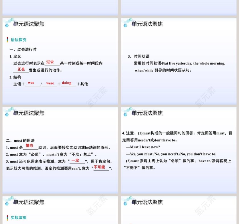 基于PPT模板的教育培训：单元语法聚焦过去进行时must的教学设计第2张
