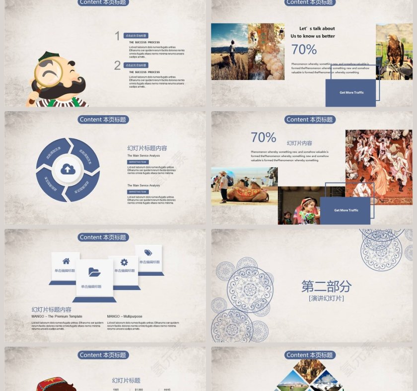 蓝色新疆民族风格PPT模板第2张