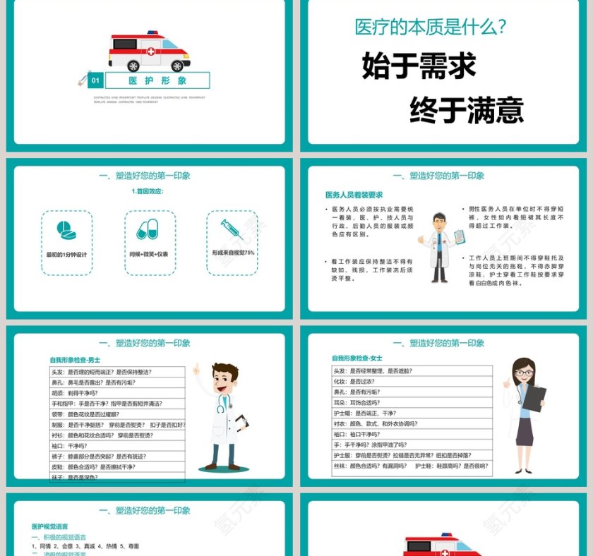 课堂背景简约风格医院服务礼仪ppt第2张