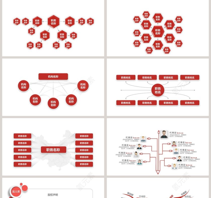 红色简约商务公司组织架构图ppt第5张