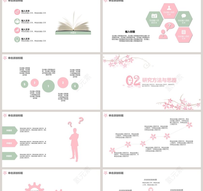 粉色简约小清新论文答辩模板第2张