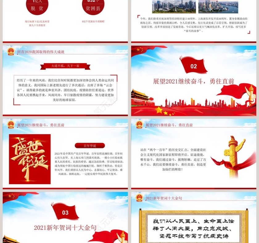 简洁大气二零二一新年贺词专题党课PPT模板第3张