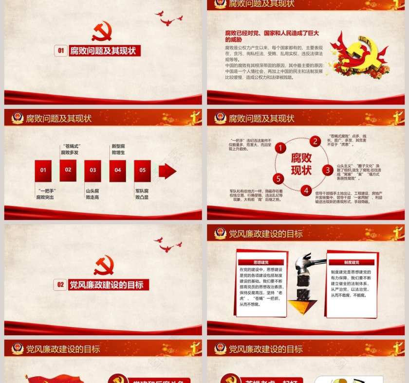 红色党政党建廉政廉政PPT模板 第2张