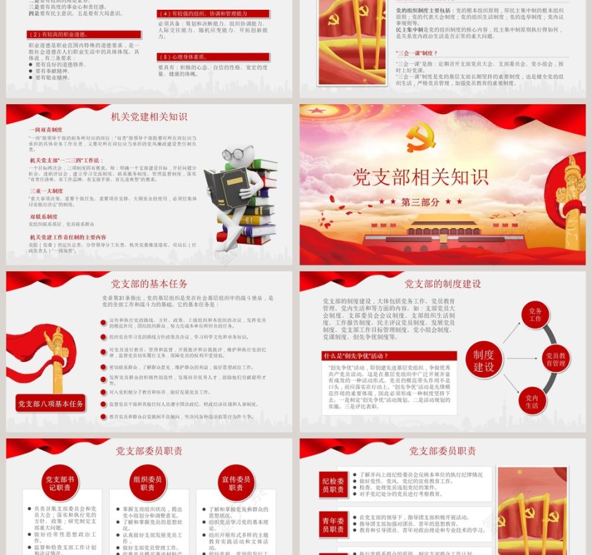 中国风党务知识培训课程党建PPT模板第3张