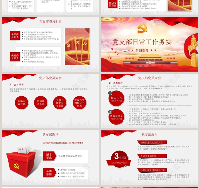 中国风党务知识培训课程党建PPT模板第4张