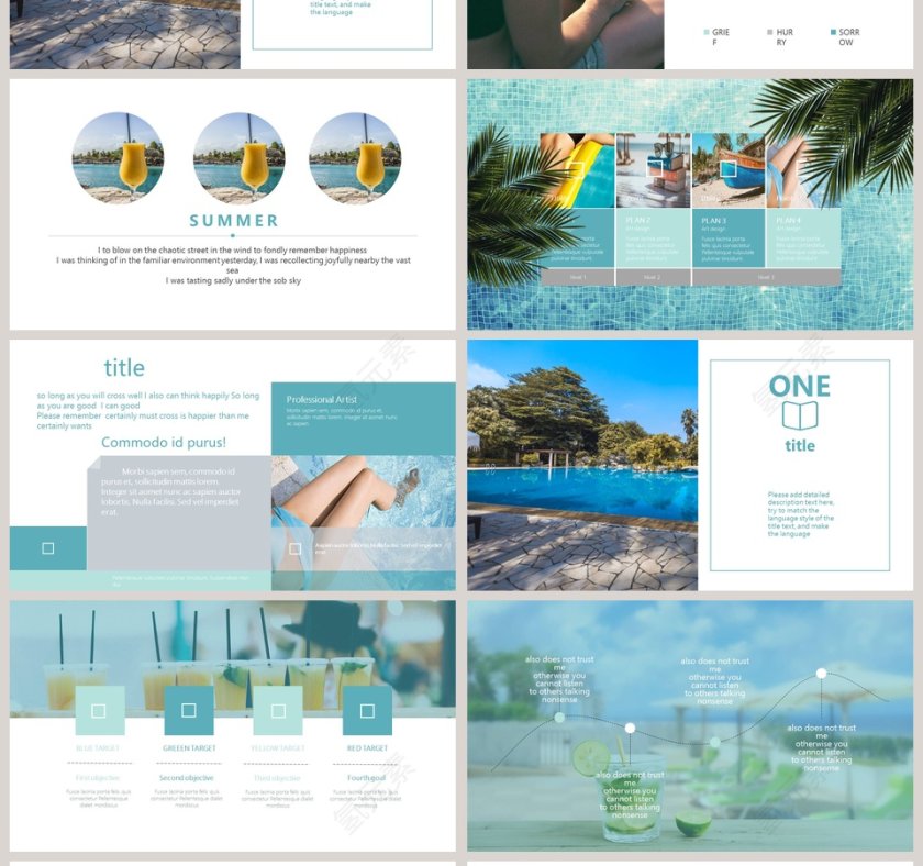 蓝色简洁夏日清新工作总结PPT第4张