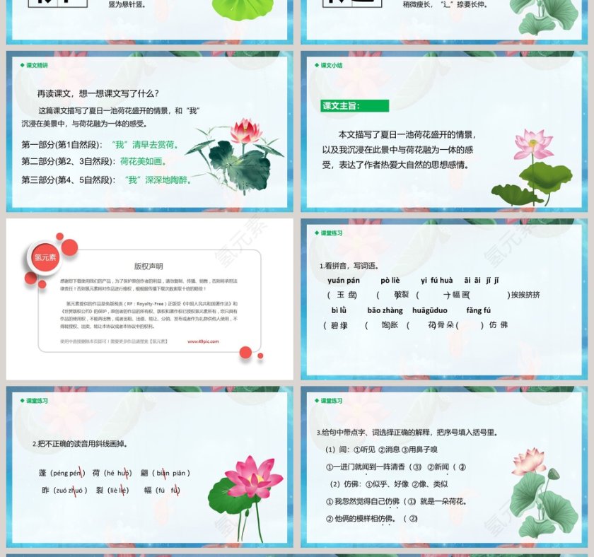 人教版三年级语文下册荷花PPT模板第4张