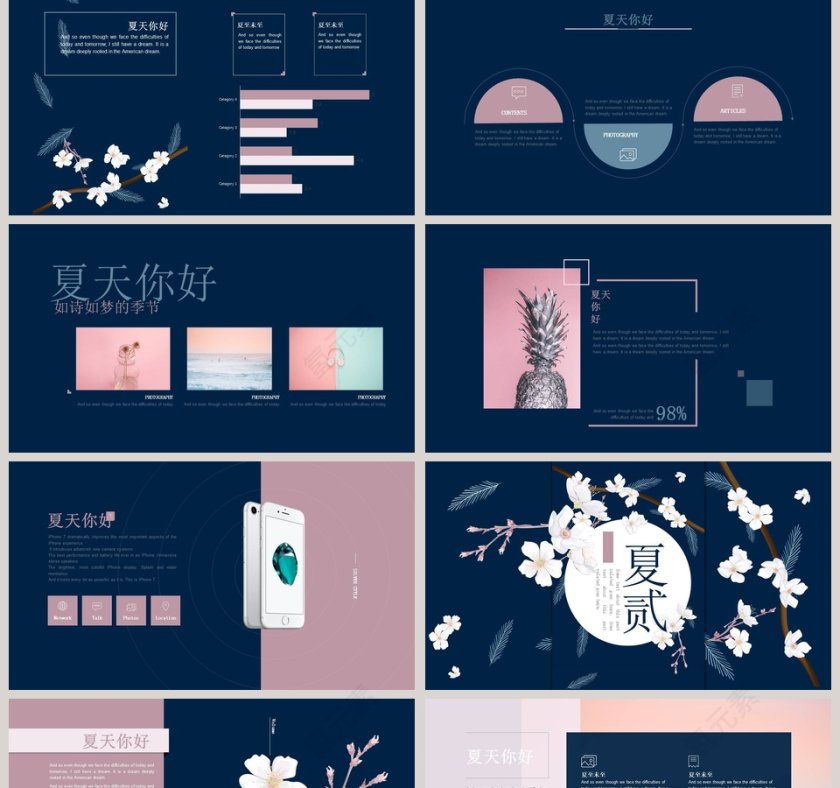 黑色简洁夏天你好工作总结PPT第2张