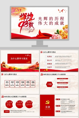 光辉的历程伟大的成就辉煌98载党史PPT模板