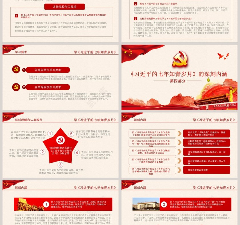 红色党课党政习近平七月知青岁月知识党员学习解读ppt模板第6张