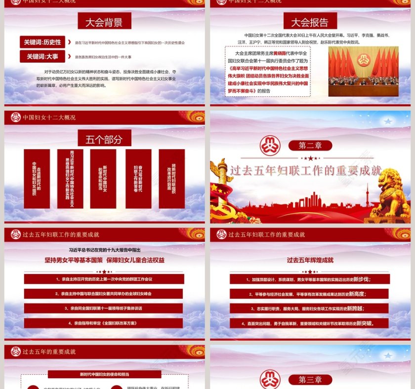 红色简约大气妇女十二大会议PPT第2张