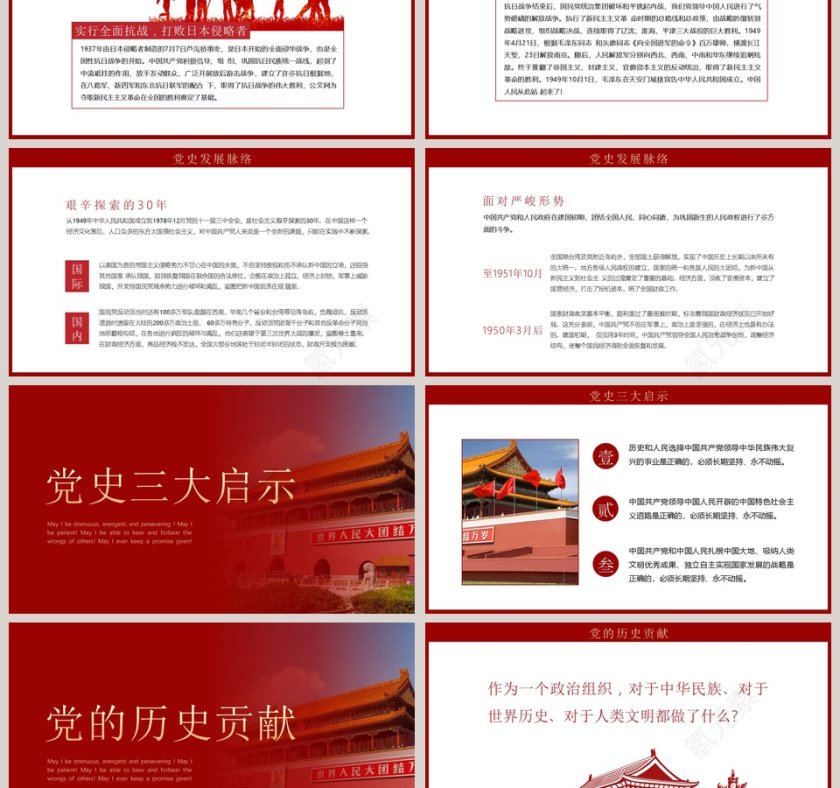 红色大气党政风建党日报告建党100周年PPT模板第3张