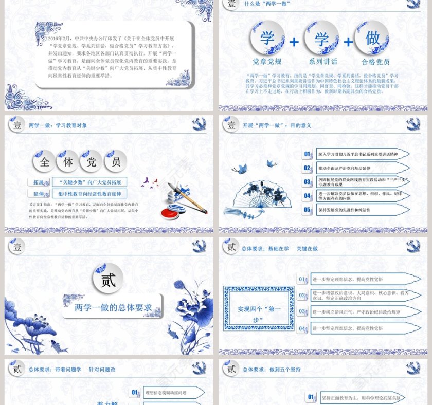 蓝色简约大气两学一做PPT第2张