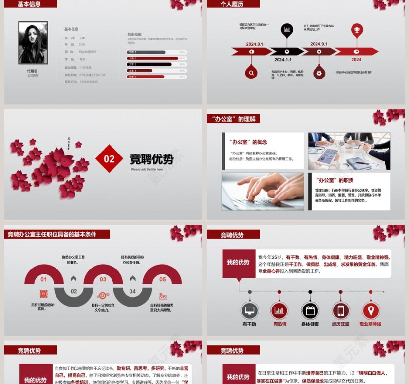 红色喜庆办公室主任岗位竞聘PPT模板第2张