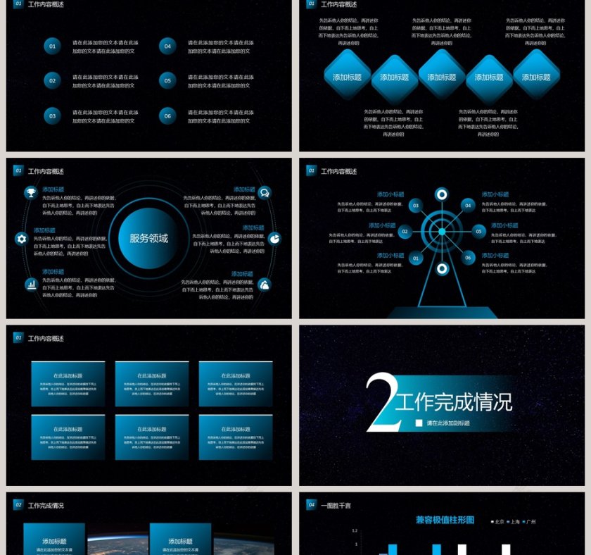 蓝色星空商务汇报PPT模板第2张