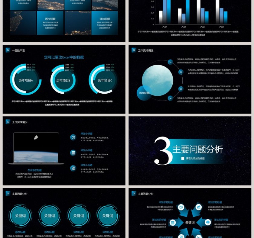 蓝色星空商务汇报PPT模板第3张