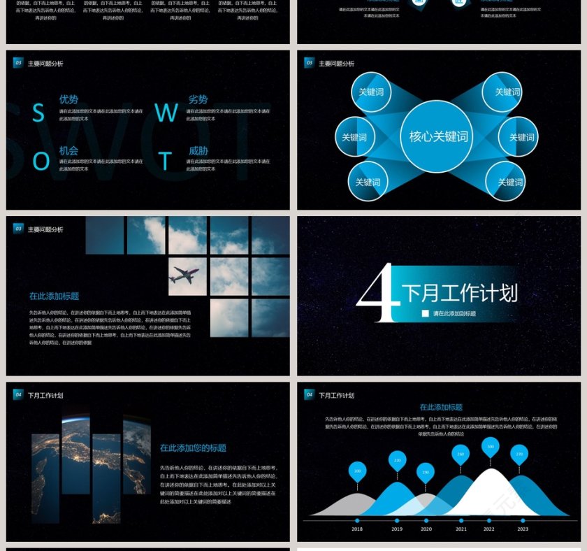 蓝色星空商务汇报PPT模板第4张