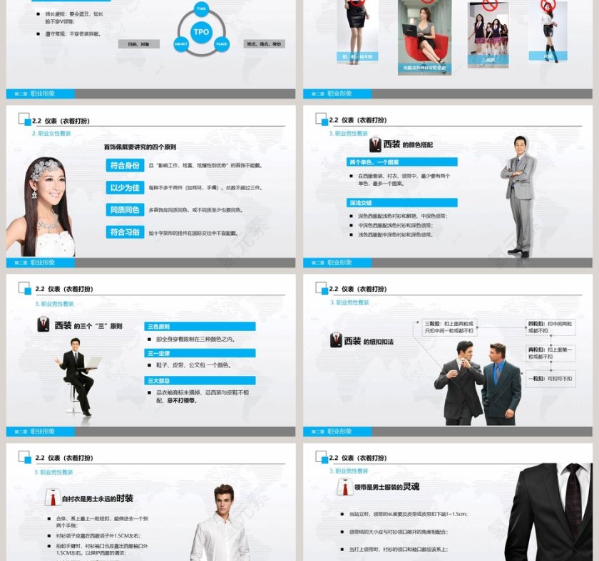 蓝色简约大气商务风格商务礼仪培训PPT模板第3张