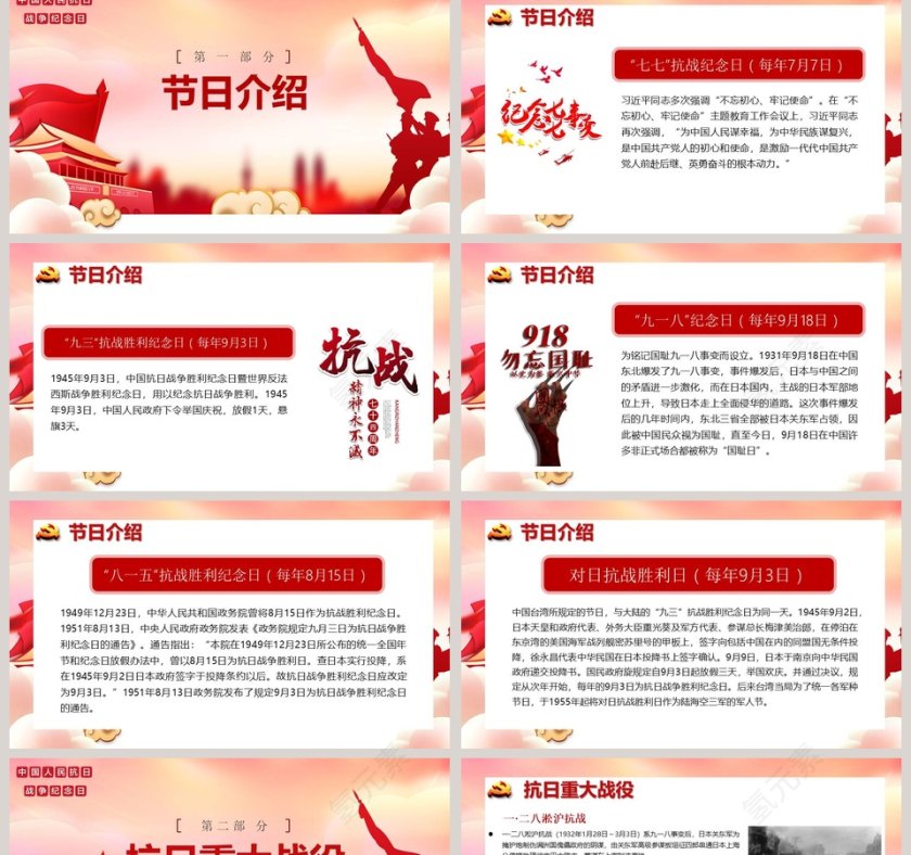 红色简约中国人民抗日战争胜利纪念日PPT模板第2张