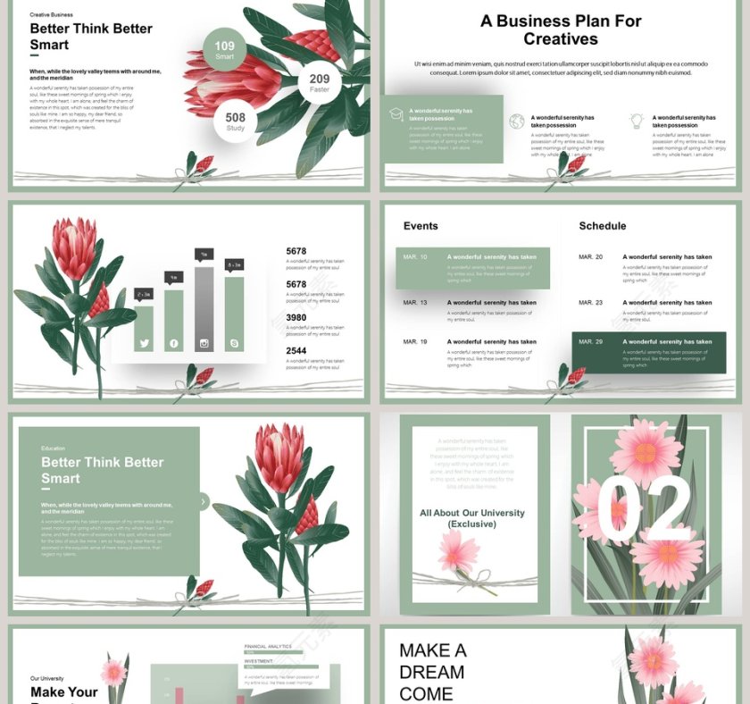 植物系文艺范工作总结PPT 第2张