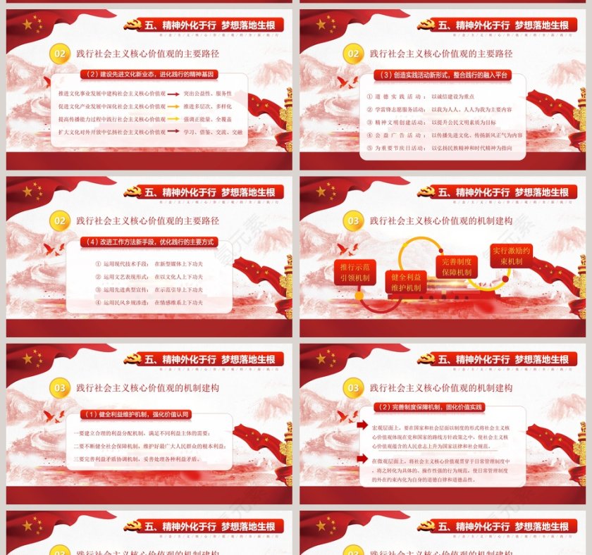  红色大气社会主义核心价值观PPT模板第11张