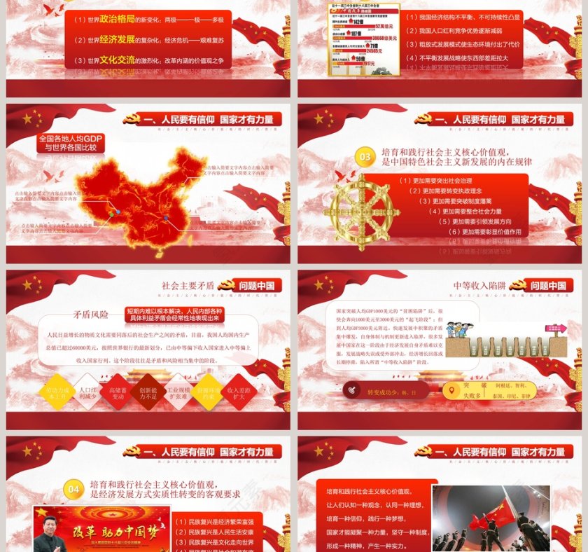  红色大气社会主义核心价值观PPT模板第3张