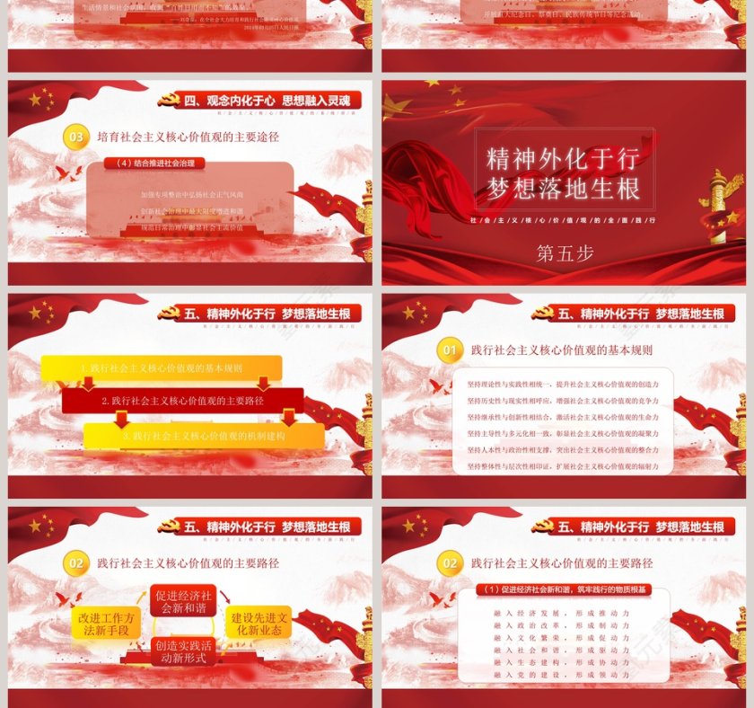  红色大气社会主义核心价值观PPT模板第10张