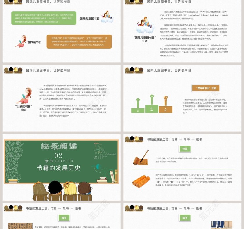 绿色简约世界读书日我爱读书快乐阅读PPT模板第2张