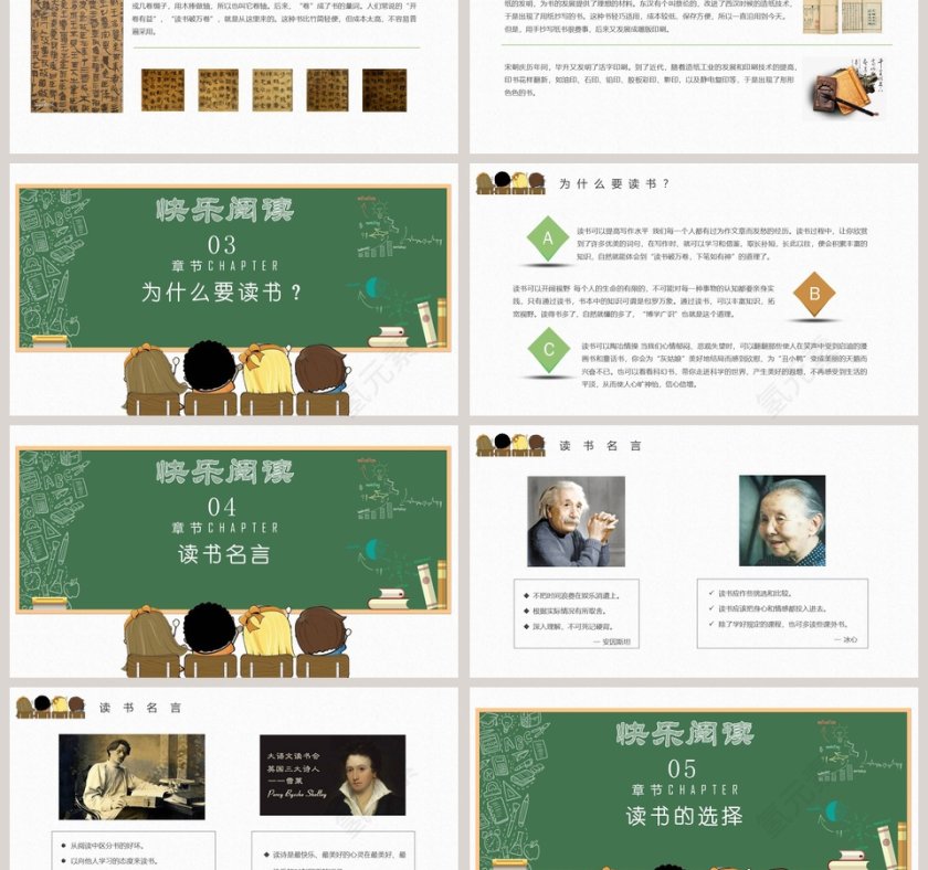 绿色简约世界读书日我爱读书快乐阅读PPT模板第3张
