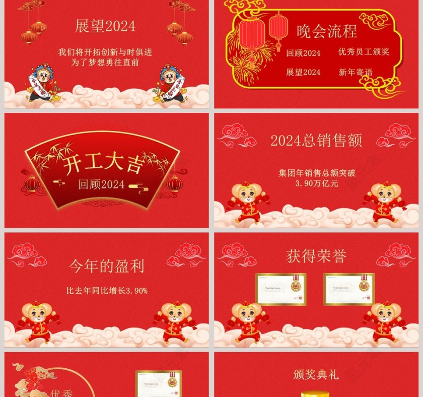 红色喜庆新年快乐开门大吉年终总结PPT模板第2张