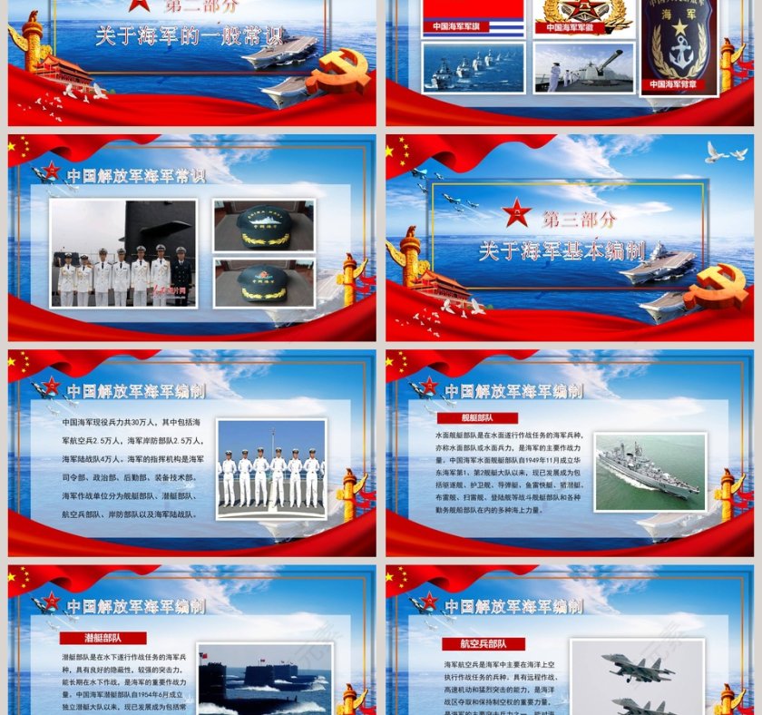 简约中国风中国人民解放军海军成立70周年PPT模板第3张