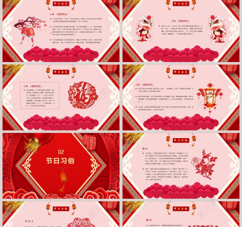 红色简约大气春节小年文化ppt第2张