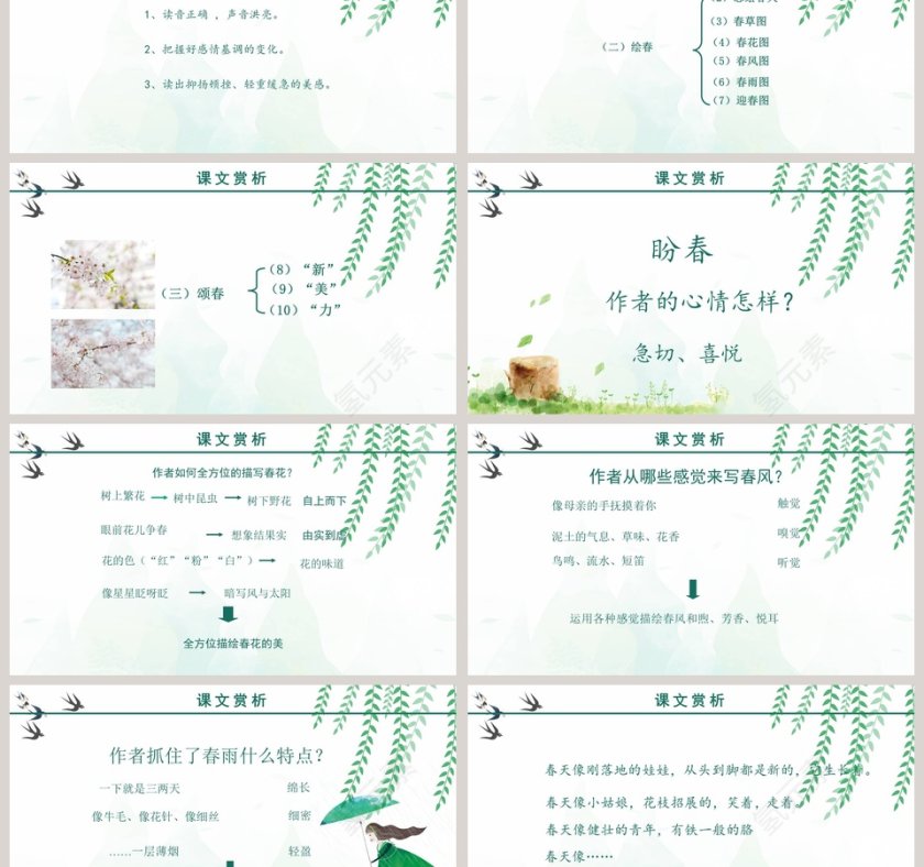 绿色小清新语文课件课文《春》ppt 模板第3张
