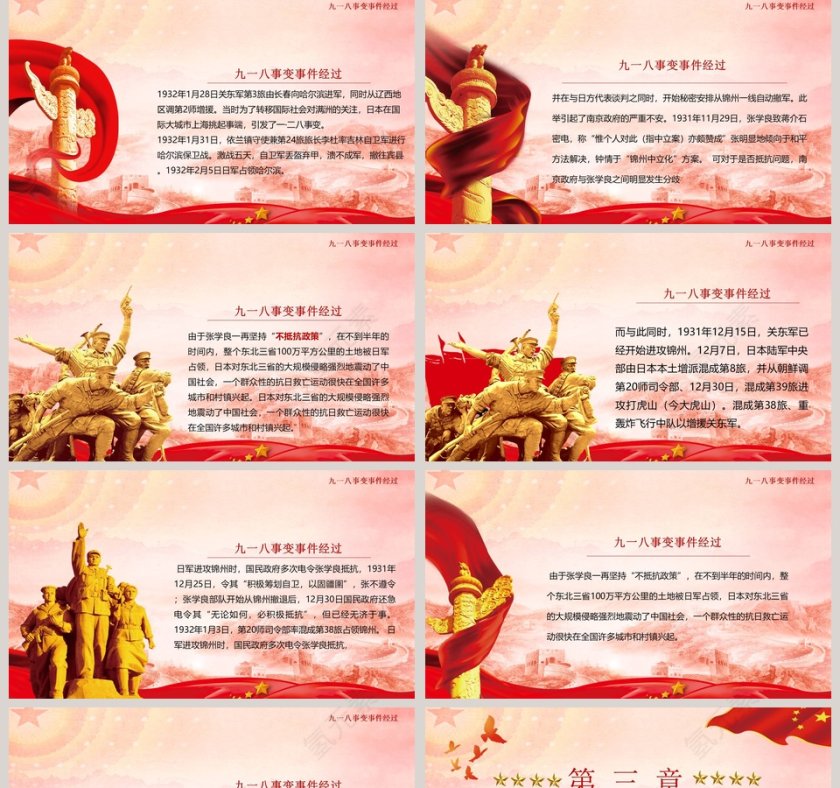 中国风九一八事变铭记历史勿忘国耻PPT模板第5张