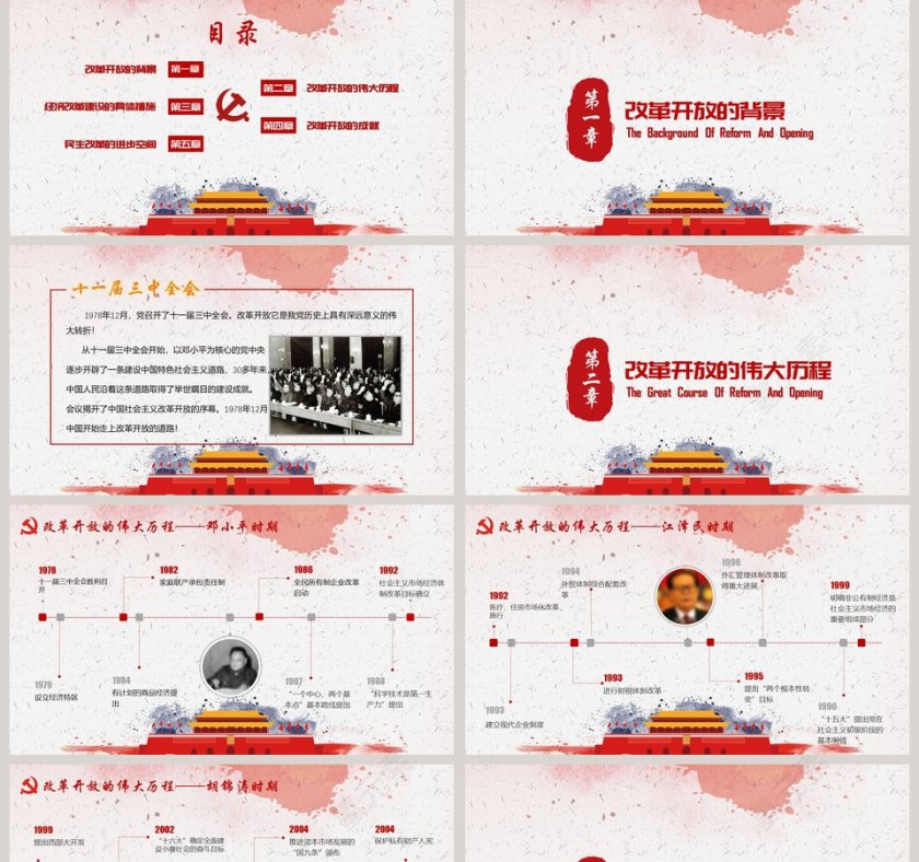纪念改革开放40周年党课PPT模板第2张