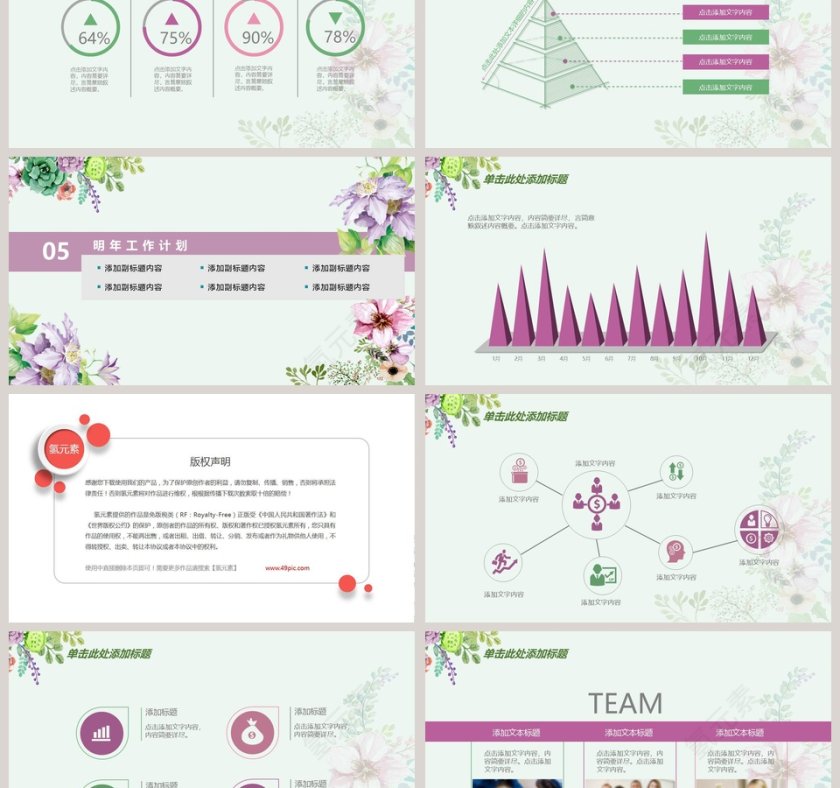 手绘花朵总结报告模版PPT第6张