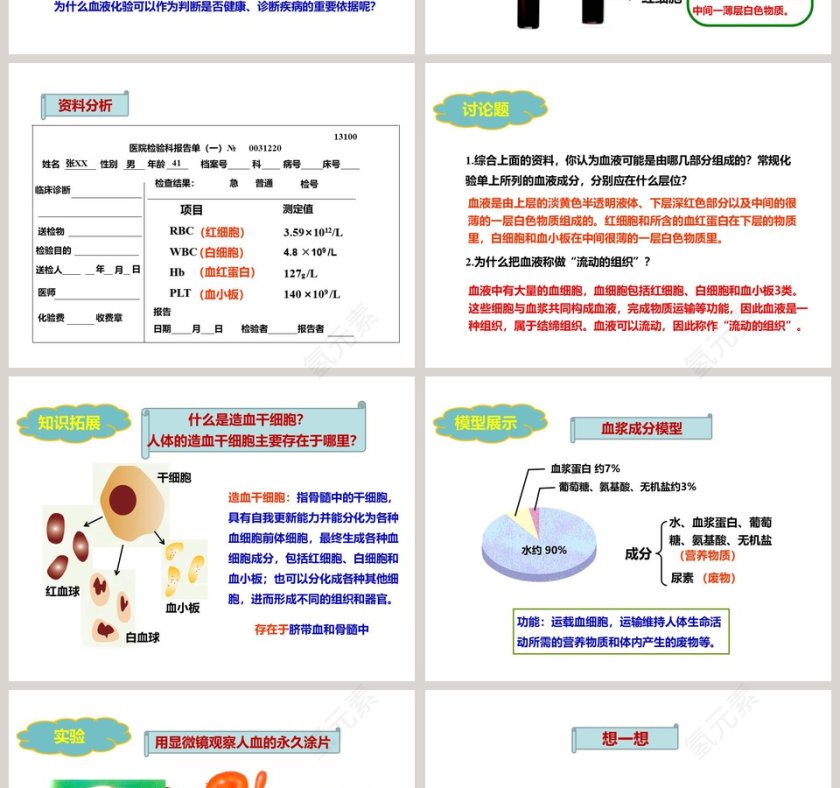 人教版生物七年级下册第四单元第四章第一节-流动的组织教学ppt课件第2张