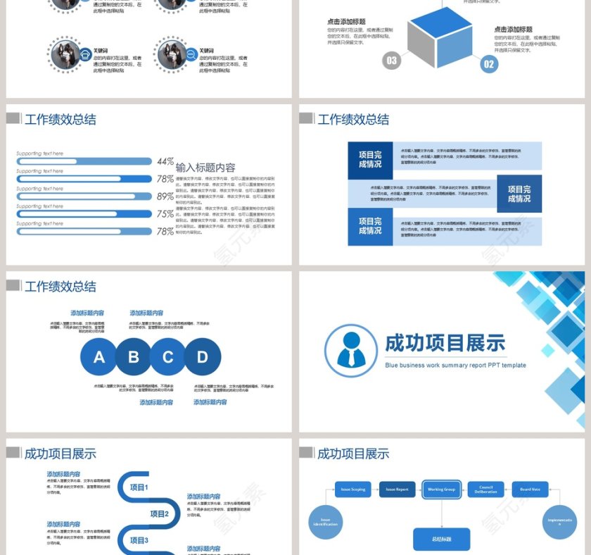  简约蓝色商务工作汇报总结通用PPT模板第3张