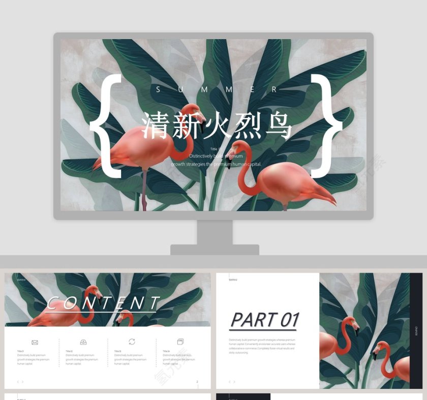 清新火烈鸟ppt第1张